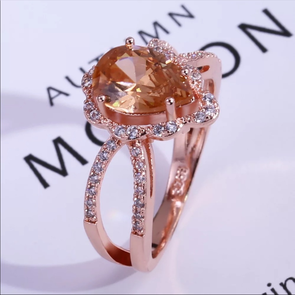 New Pear Cut Rose Gold Delicate Women’s Ring - Picture 5 of 6